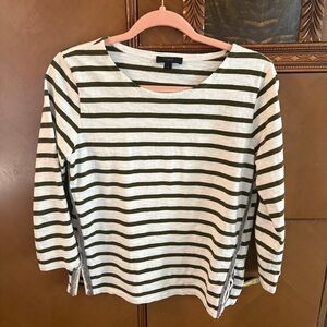 J. Crew Olive and White Striped Long Sleeve Boatneck Top